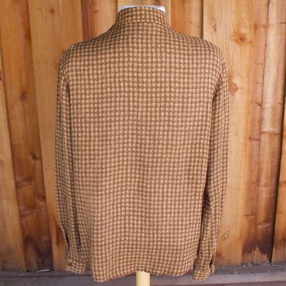 Vintage Jones New York 100% Silk Abstract Print Brown Button Down Blouse - Picture 10 of 14